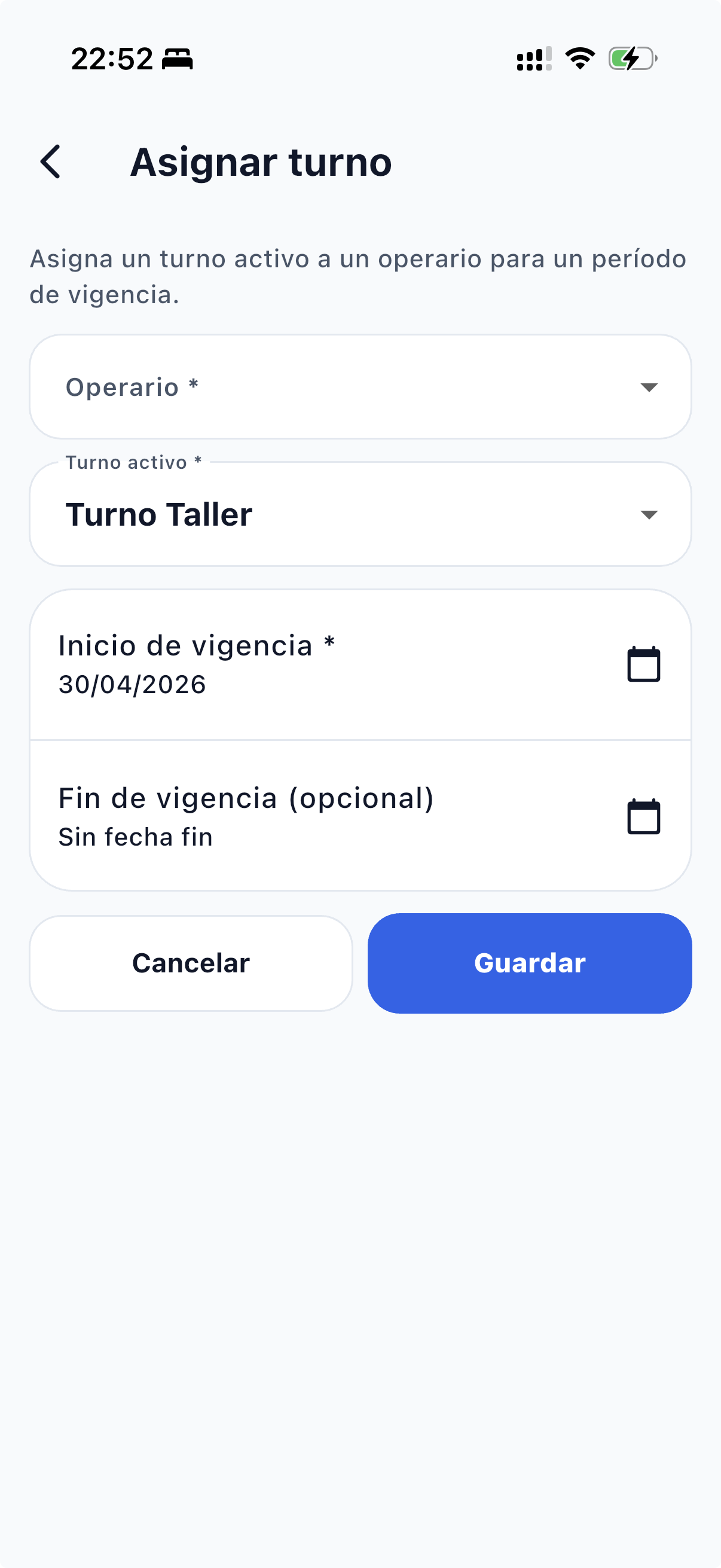 Formulario nueva asignación
